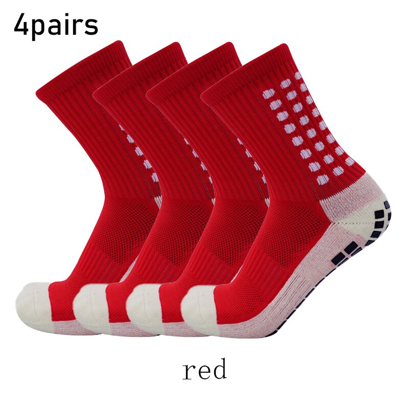 4pairs /set Football Socks Multiple Colour Suction Cup Grip Anti Slip Soccer Socks Sports Men Women Outdoor Rugby Socks: red