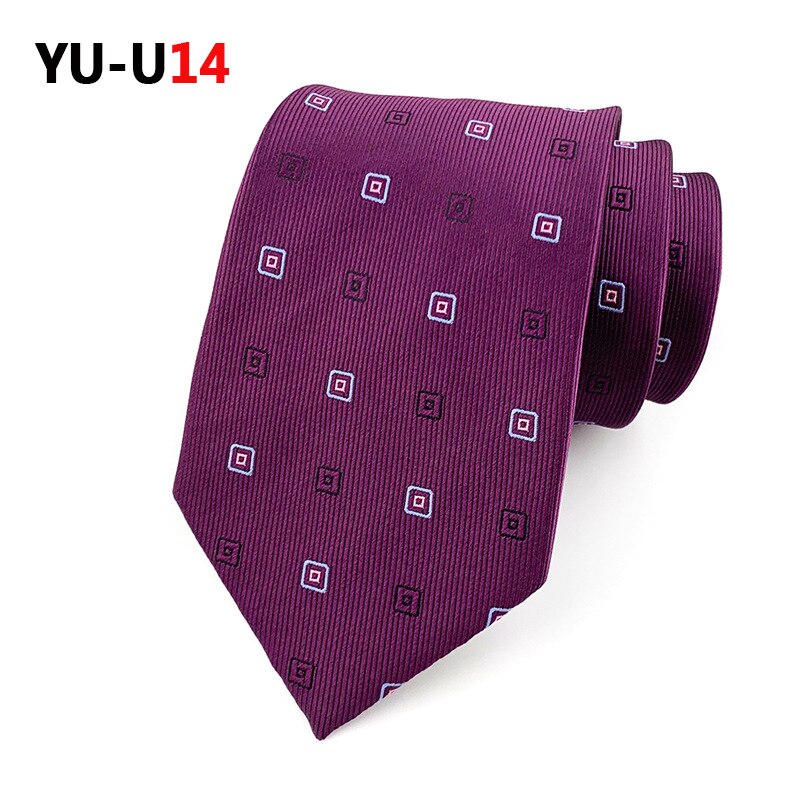 Cravate à carreaux rayée pour hommes, 8cm, décontractée, costume d'affaires de mariage, Jacquard, robe formelle, cravate Slim pour hommes: YU-U14