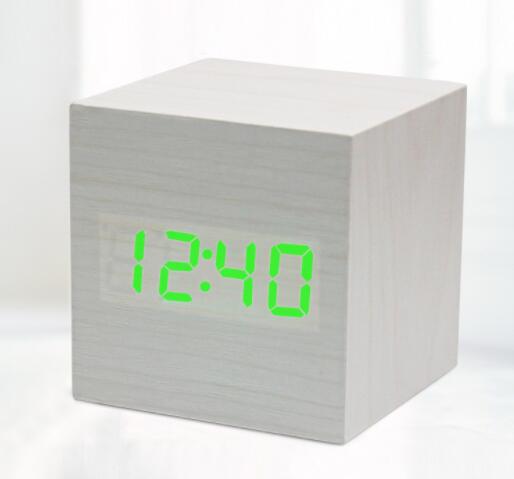 Digitale Thermometer Houten Wekker Alarm Datum Bureauklok Tafel USB Opladen Korte Voice-activated Elektronische Home Decor: white green