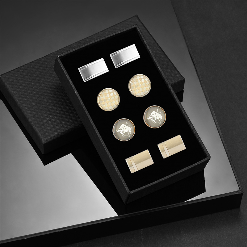 Juego de 4 pares de gemelos para hombre, recuerdos de boda, para padrinos de boda, camisa para hombre, gemelos con caja, joyería de lujo, pinzas para corbata: Azul