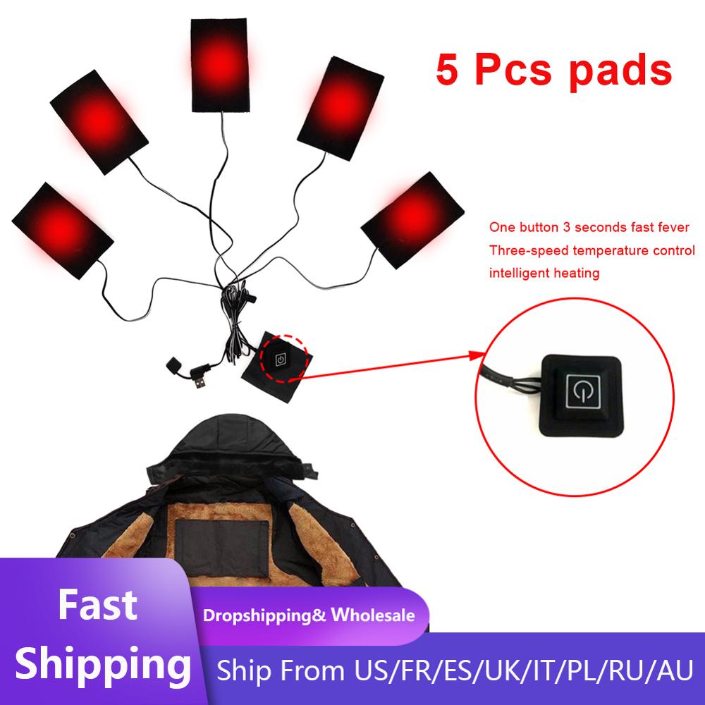 USB Opgeladen Kleding Verwarming Pad Drie-niveau Thermostaat 5V Elektrische Verwarming Vel 3 5 Pads Verwarming Warmer Pad voor Vest Jas