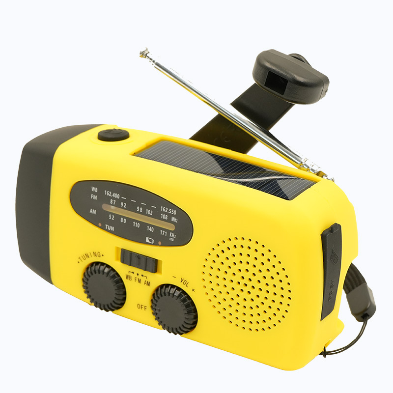 2000 mAh Radio awaryjne Wielofunkcyjne radio z korbą ręczną na energię słoneczną FM AM WB NOAA Radio pogodowe Ładowanie USB 3 latarki LED: WHITE