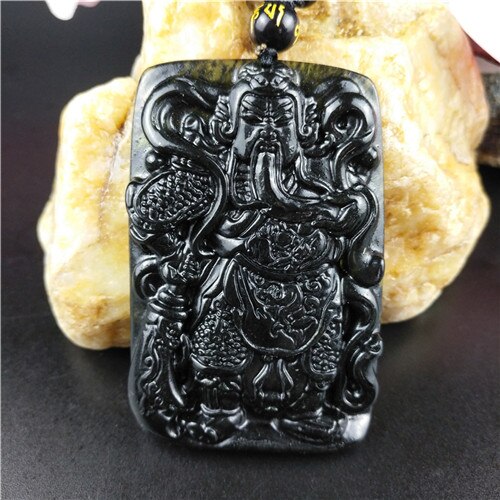 Gecertificeerde Chinese Natuurlijke Zwart Groen Jade Warrior Hanger Ketting Charm Sieraden Obsidiaan Accessoires Gesneden Amulet