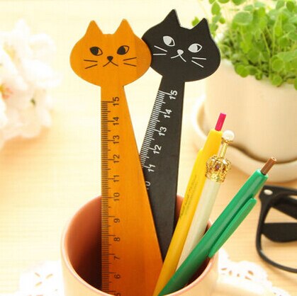15 Cm Mooie Kat Vorm Heerser Leuke Hout Dier Straight Heersers Voor Kids School Leren Benodigdheden Briefpapier Zwart Geel