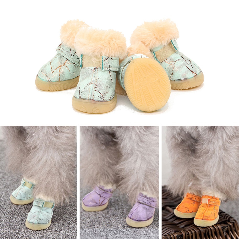 Hiver chien chaussures fourrure chien botte anti-dérapant animaux chat neige bottes 4 pièces/ensemble petits chiens chats chaussures Yorkshire Chihuahua