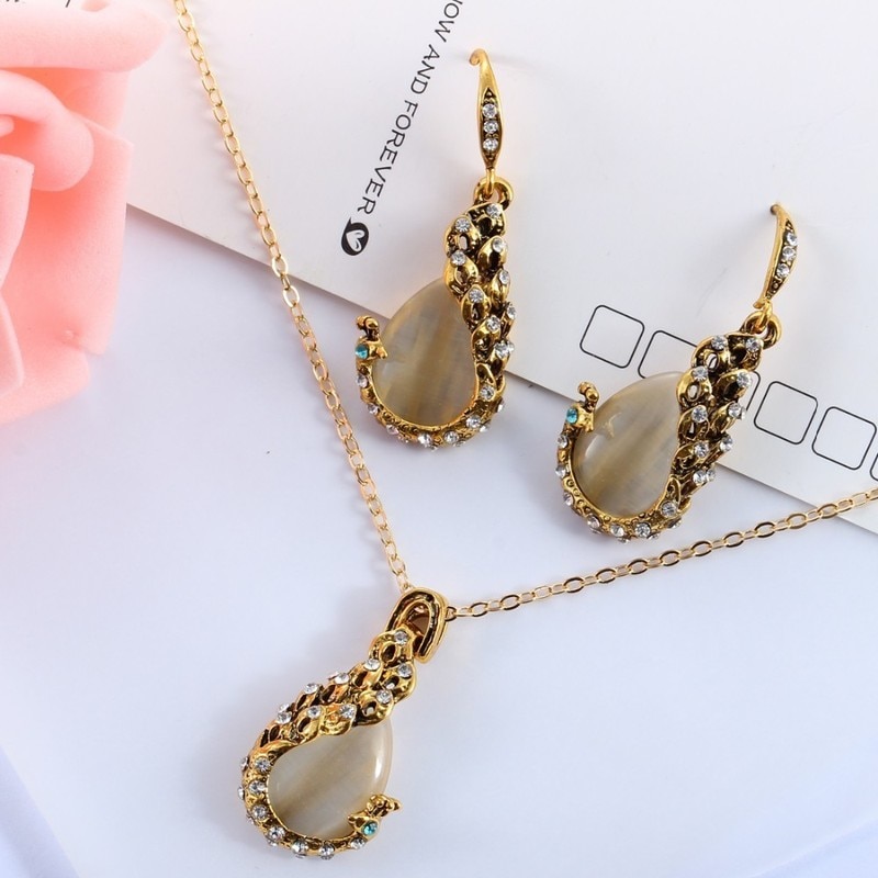 3pcs/set Jewelry Sets Women Waterdrop Rhinestone Pendant Necklace Hook Earrings Jewelry Set