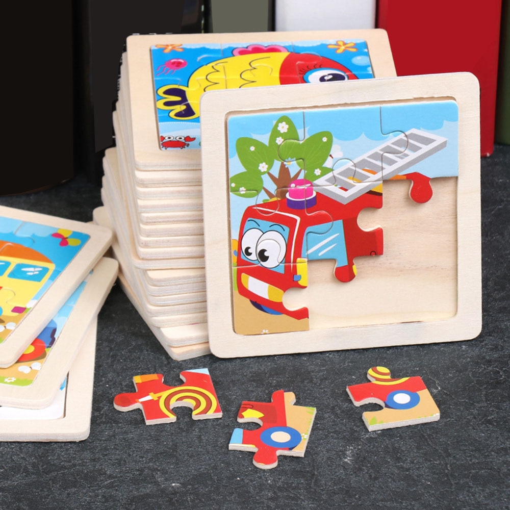 3D Wooden Puzzle Toy 9Pcs Baby Cartoon Animal Puzzle Toys Wood Jigsaw Puzzles Children Educational Toy Kids