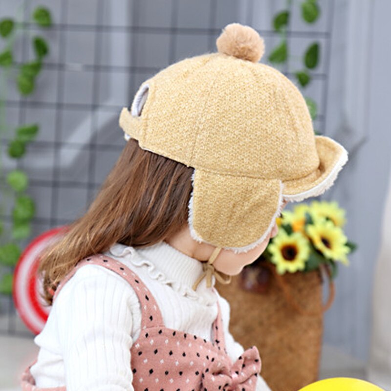 Gorro de invierno encantador de oso para niños y niñas, gorros de punto para niños, gorros de bombardero con forro polar para niños de 3 a 6 años