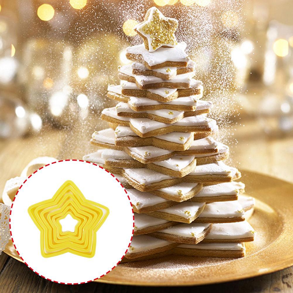 6 Stuks Set Kerstboom Cookie Sterren Vorm Fondant Cake Biscuit Mold 3D Cake Decorating Mould Bakken Tools