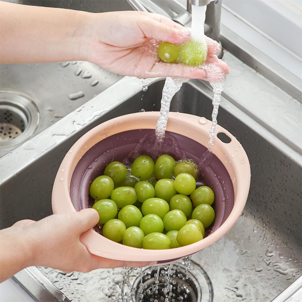 Colourful Kitchen Foldable Drain Basket Wash Fruit Colanders Drainer Basin Folding Vegetables Drain Sieve Food Washing Strainers