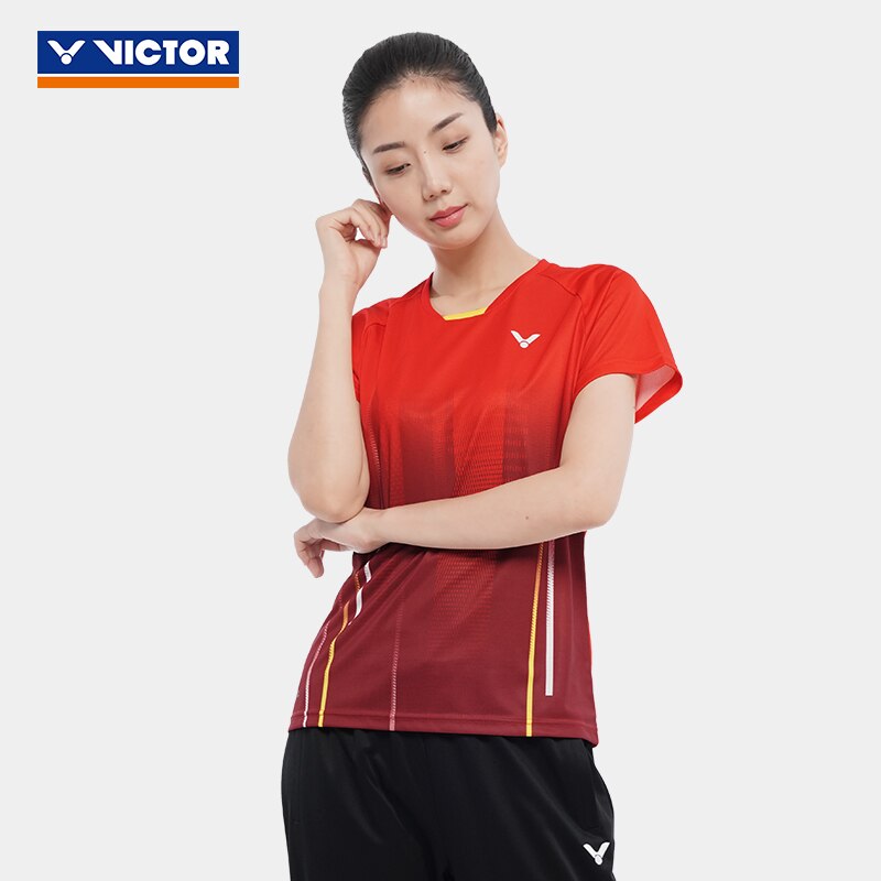 T-shirt à manches courtes de Badminton Victor , nouvelle série de concours de contraste de couleur pour femmes T-01008