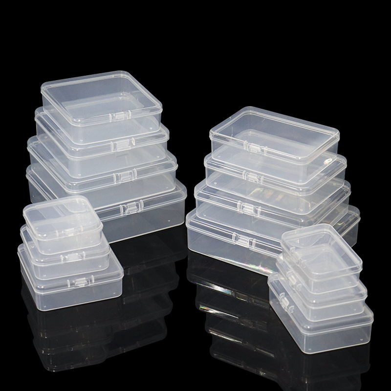 Caja cuadrada de plástico PP, almacenamiento Rectangular, cubierta abatible transparente, piezas de almacenamiento de una sola pieza, embalaje de joyería de producto pequeño