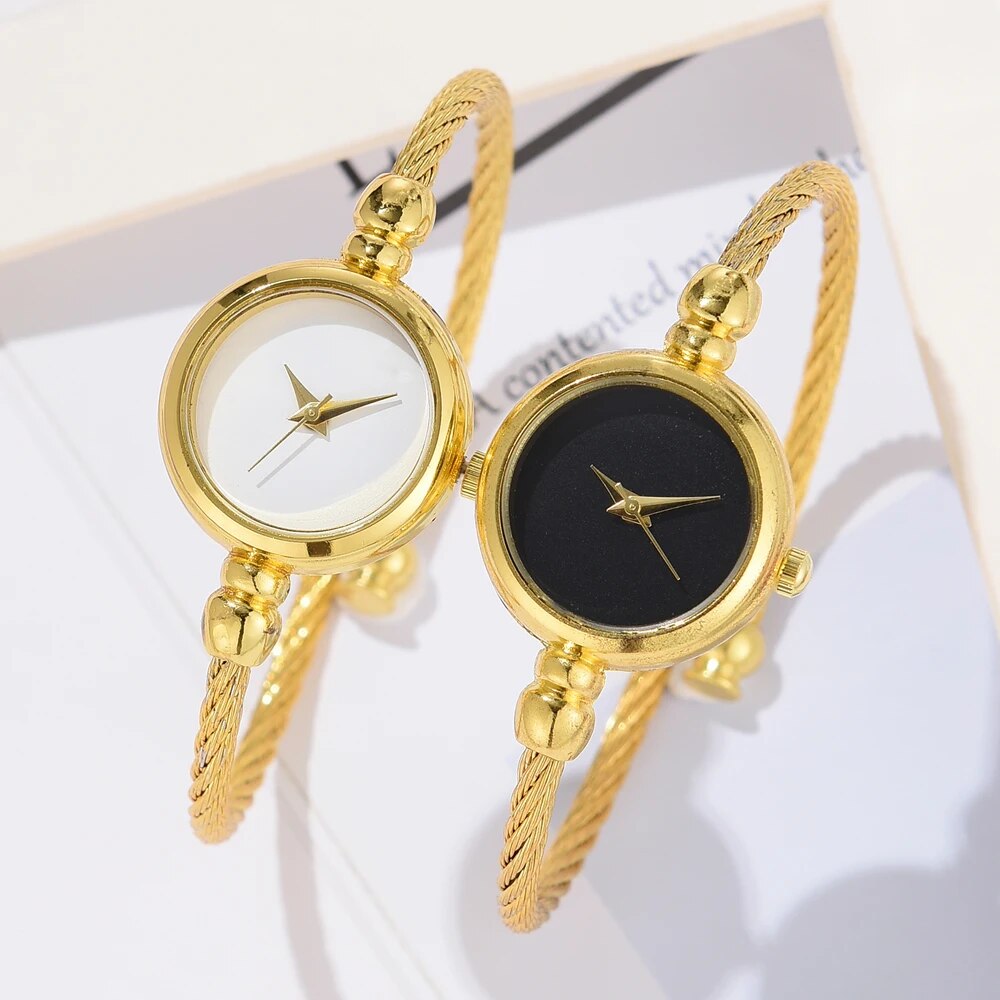 Reloj de lujo con correa fina dorada para mujer, pulsera femenina, 2 piezas, a la: Oro