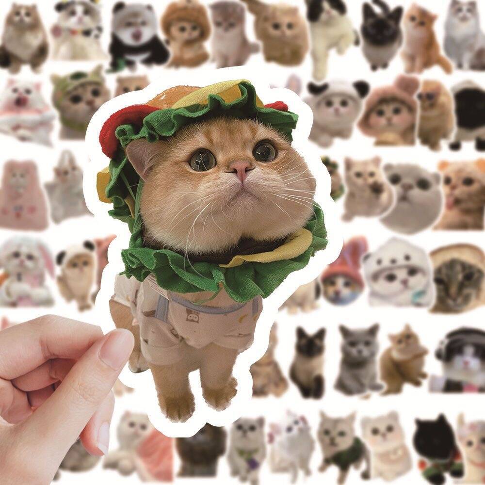 Zestaw 60 naklejek z uroczymi memami i zabawnymi emotikonami kotów, wodoodpornych, do scrapbookingu, laptopa, telefonu i diy