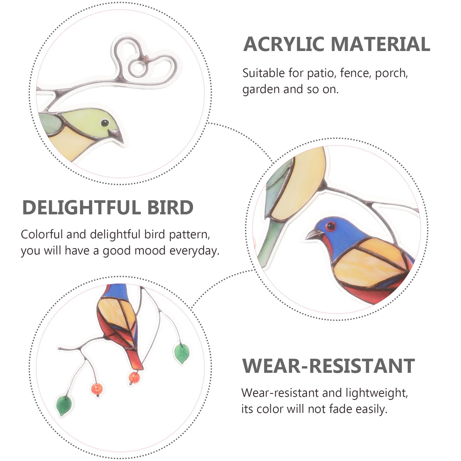 3pcs Colorful Birds On A Wire Alloy Bird Sculpture Pendant Art for Wall Window