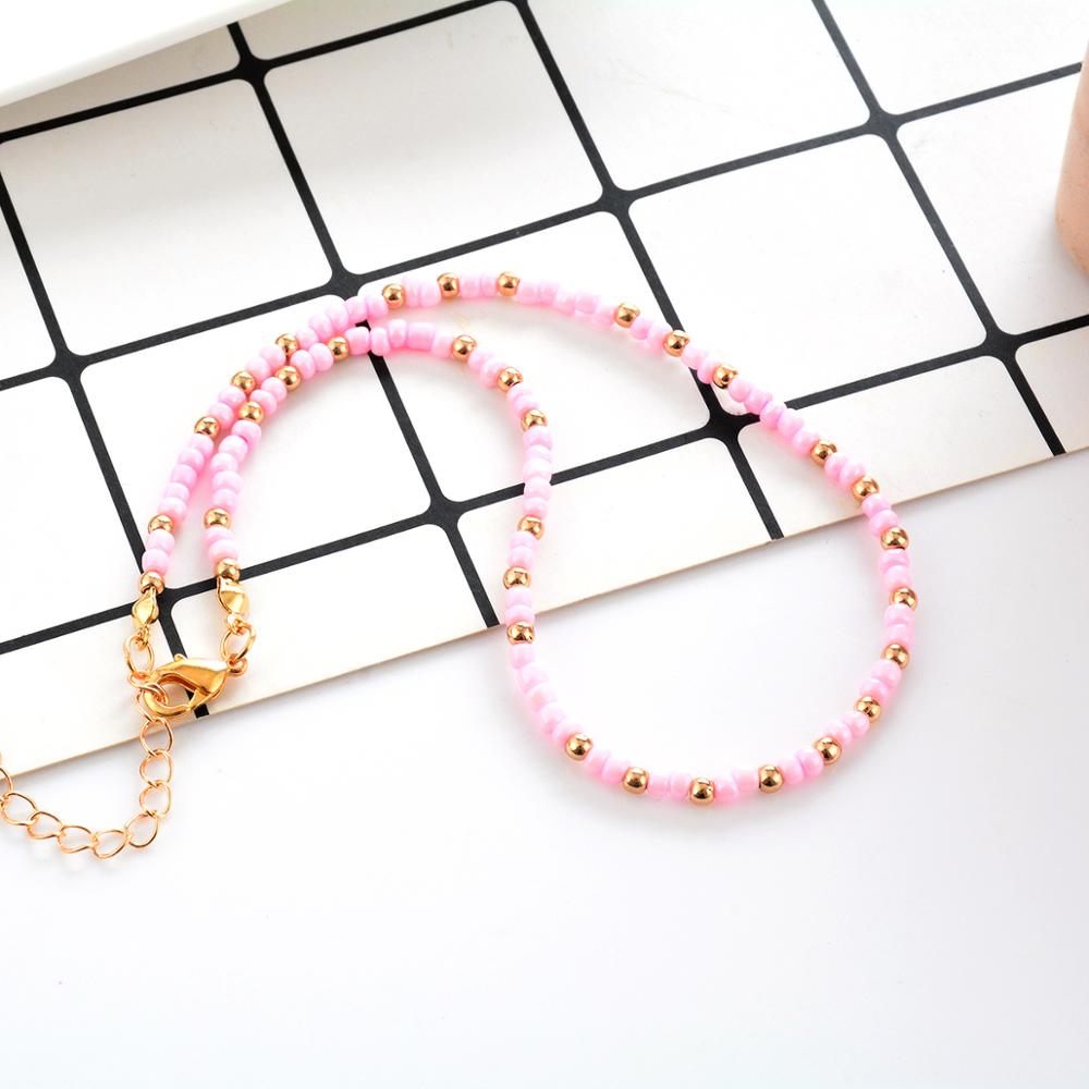 IngeSight.Z Simple Crystal Choker Necklace Collar Women Statement Pink Blue Small Beads Clavicle Chain Necklace Necklace Jewelry