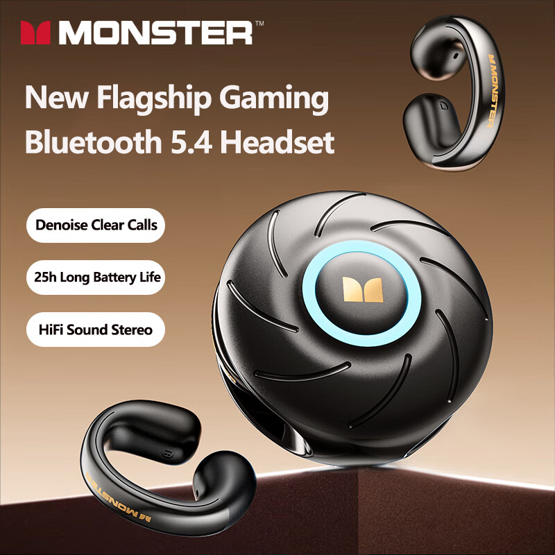Monster MQT46 Wireless Bluetooth V5.4 Earphones 25H Long Battery Life Gaming Earbuds Waterproof Denoise Clear Calls Headset: Red
