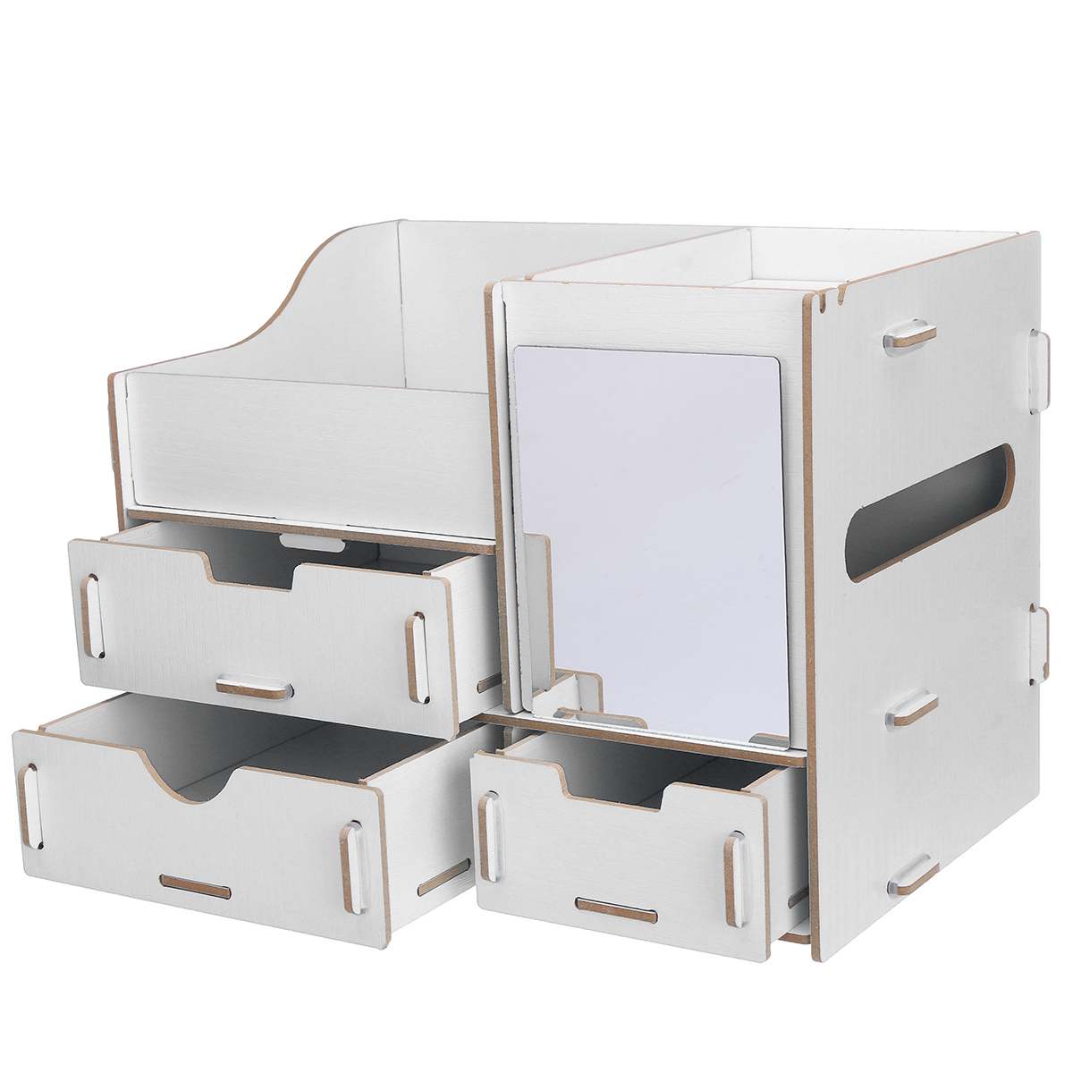 Wooden Makeup Organizer Dressing Table Makeup Box Organizer For Cosmetics Storage Makeup Jewelry Storage Box Table With Mirror: Ivory