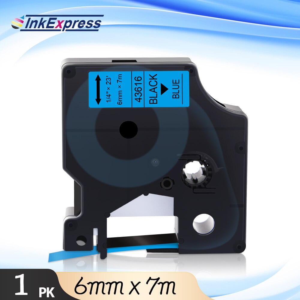 InkExpress Tape For DYMO 43613 43617 43618 43610 43614 43615 43616 Label Tape 6mm Printer Ribbon For DYMO LM 160 280 Label Maker: Black on Blue