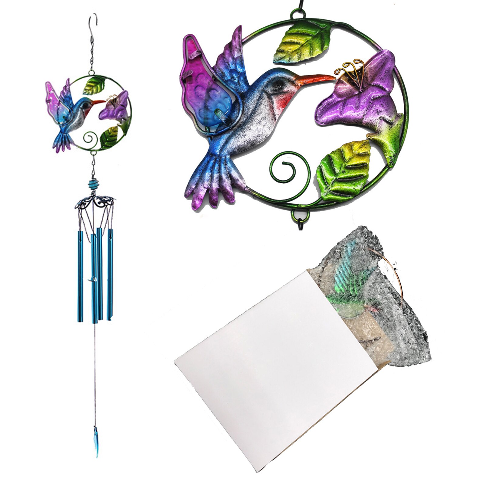 Iron wind chimes, kingfisher glass wind chimes, painted crafts, outdoor garden decoration pendants, .