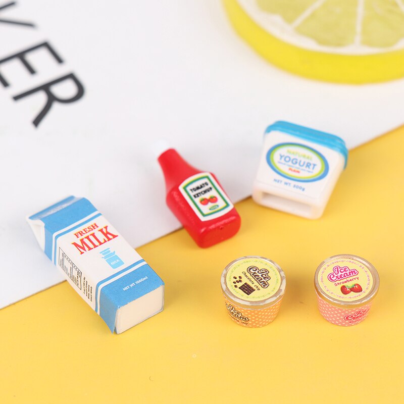 5 Stks/set 1:12 Dollhouse Miniatuur Voedsel Mini Tomaat Saus Iced Yoghurt Poppen Keuken Speelgoed