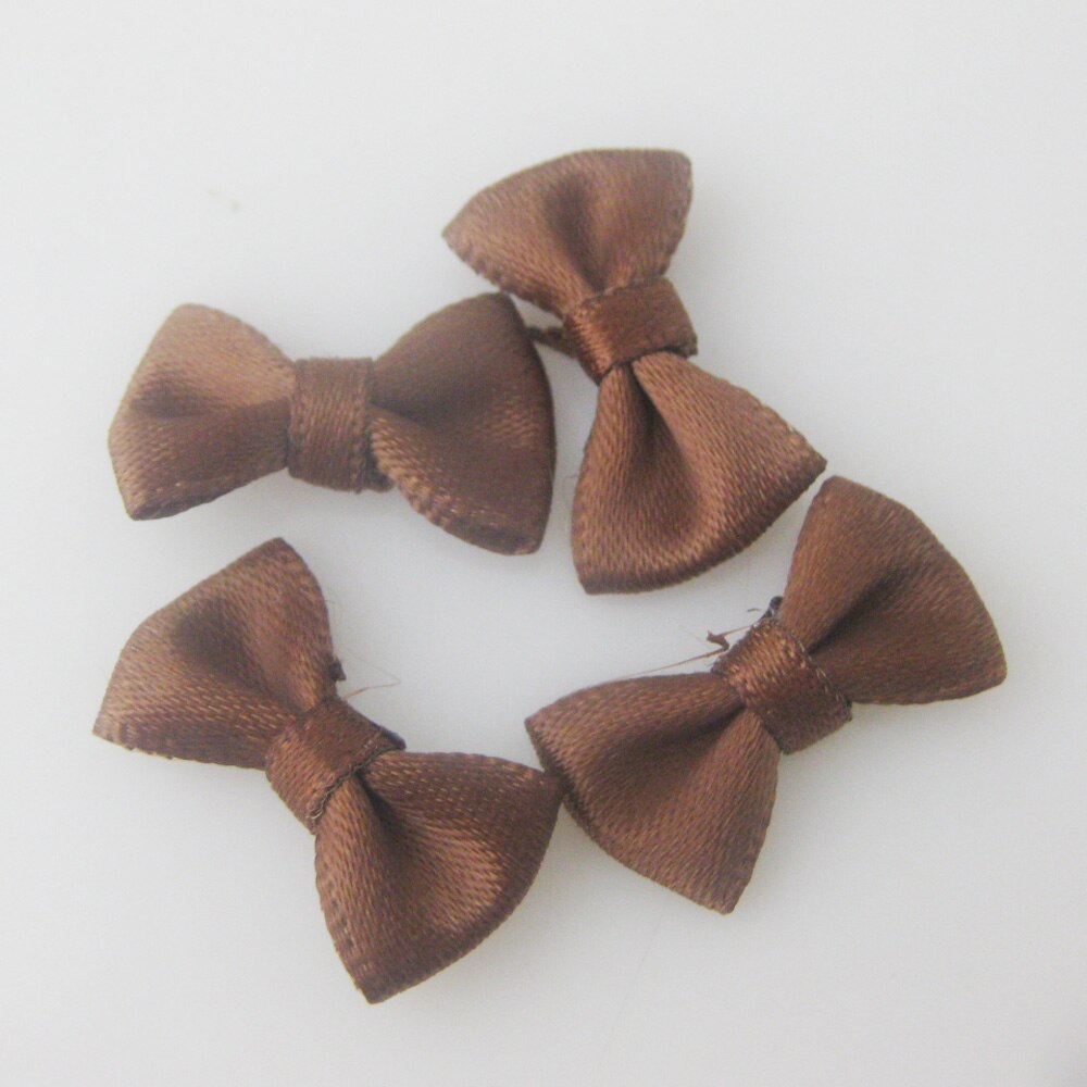 50Pcs 2CM long Line Shape Small Bows Satin Ribbon Knotted 35 Colors Cute Bowtie Clothes Headwear Ornament: Coffee