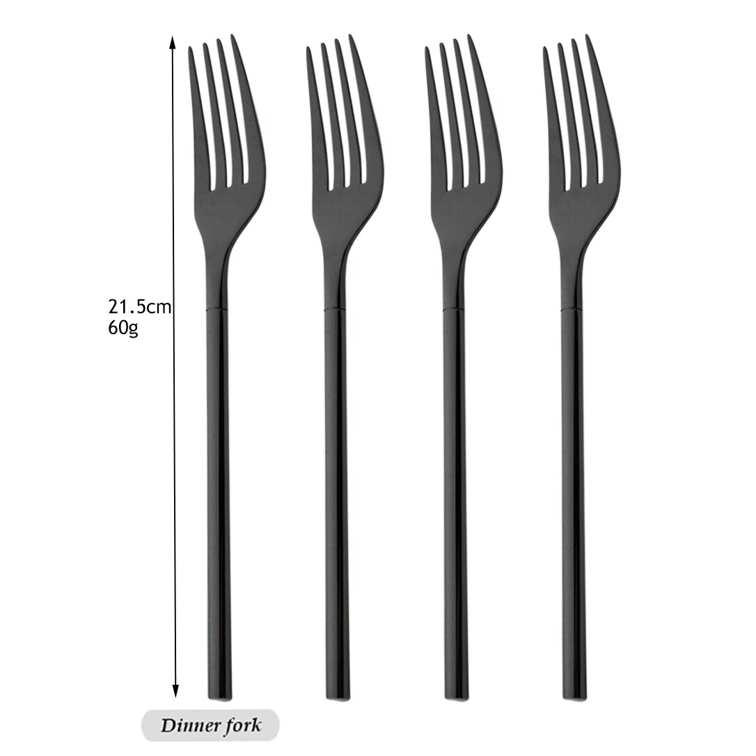 Drmfiy 4/16pcs Noir Ensemble de Vaisselle Couteaux Fourchettes Cuillères Couverts En Acier Inoxydable Couverts Couverts Cuisine Vaisselle: Black Fork 4pcs