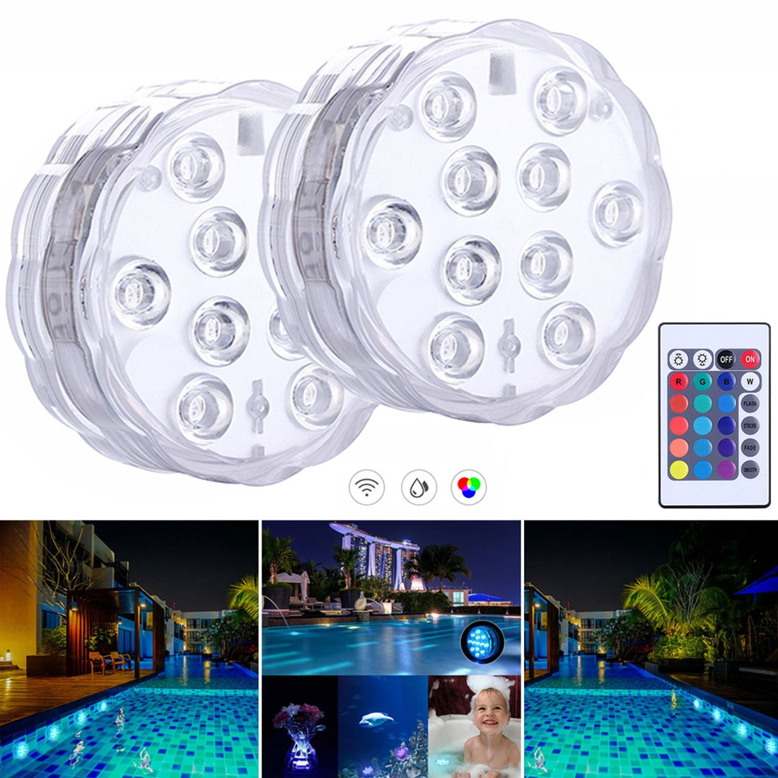 RGB13 Lights LED Waterproof Submersible Underwater Remote Control Night Lamp Tea Light Vase Bowl Party Pool Multi Color