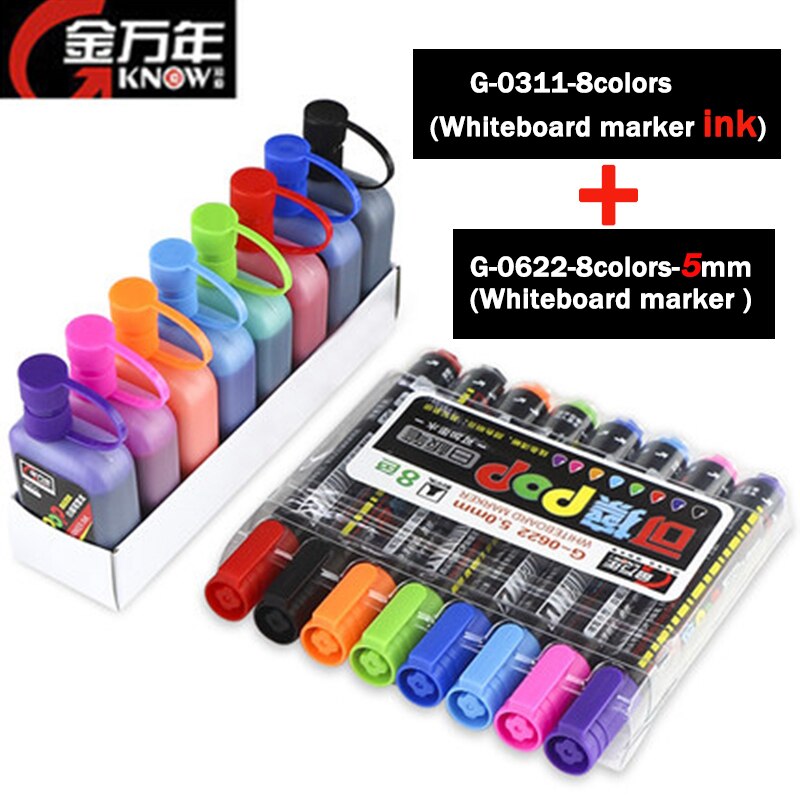 WISSEN Pop Whiteboard Marker/Tinte 8 Farben 5/12mm Wasser-basierend Wiederholt Füllung Löschbaren Stift Werbung/Poster Stift G-0622/0625/0311: G-0622-0311