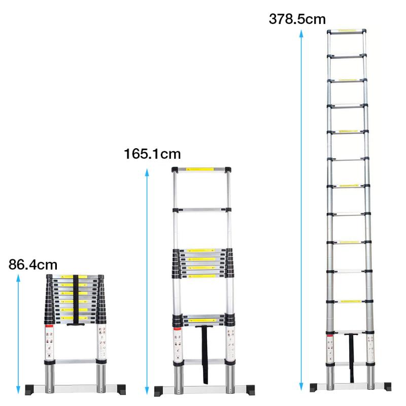 3.8m Stable Foldable Telescopic Aluminum Ladder Multi Purpose Industrial Herringbone Telescopic Straight Ladder Step HWC