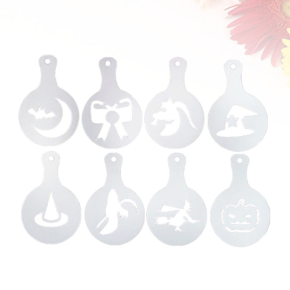 8pcs Coffee Stencil Reusable Coffee Templates Coffee Stencils for Mousse Cut Cake Coffee