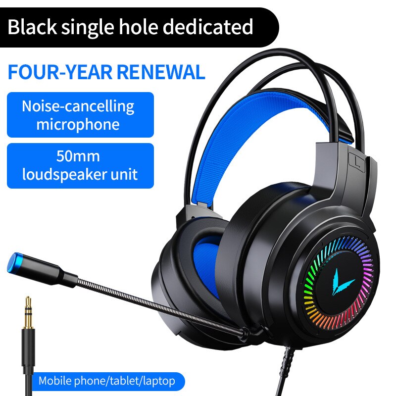 Gaming Headsets Surround Sound Stereo Wired Earphones USB Microphone Colorful Light PC Laptop Game Headset: Black