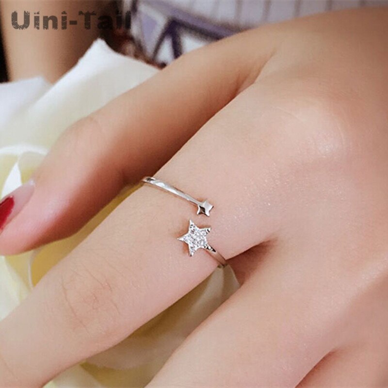 Nowy 925 szterling srebro dwie gwiazdki otwarcie regulowany pierścień hurtowych kobiet koreańnarty tendencja w modzie proste uczeń ulubione