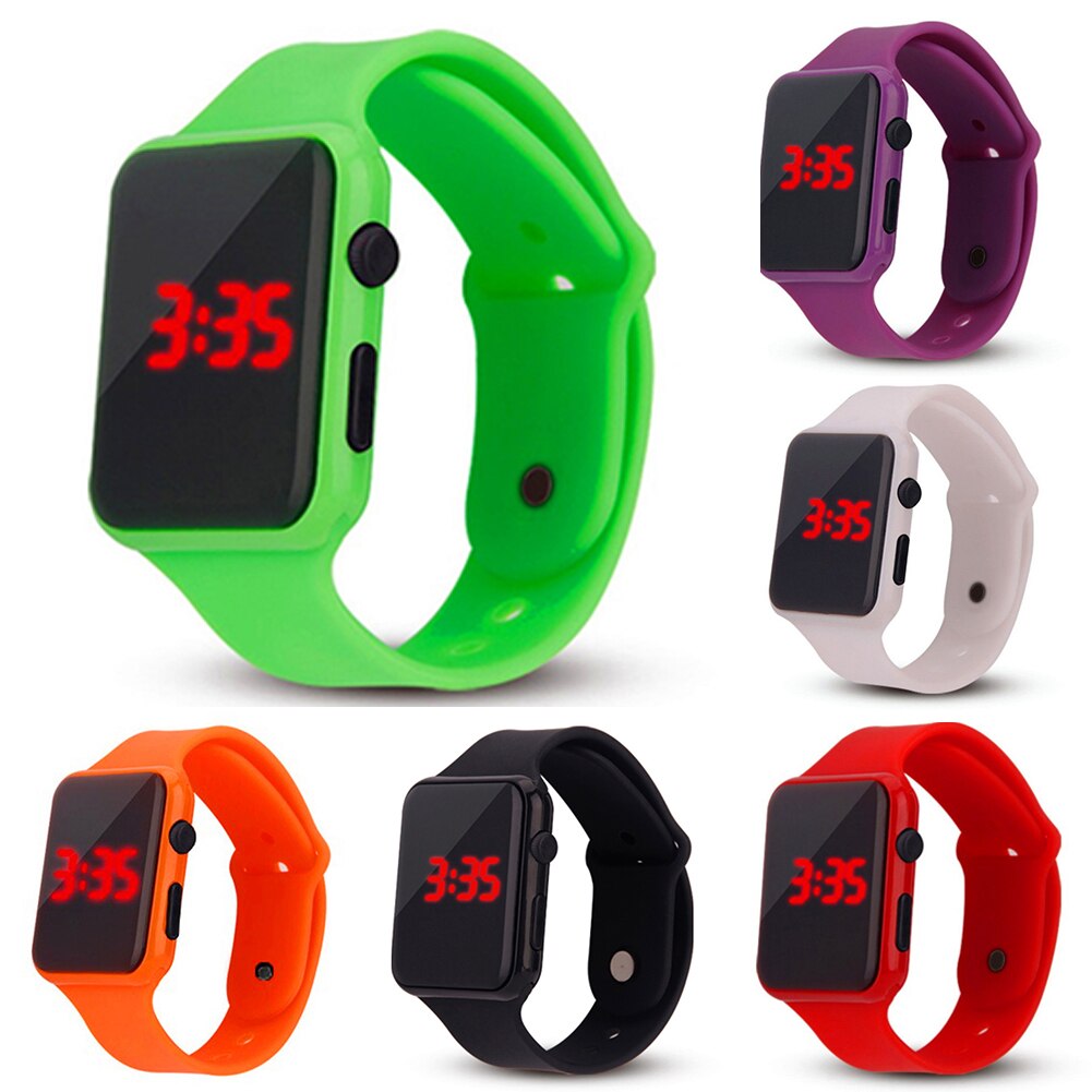 LED Digital Sport Watch for Boys Girls Men Women Unisex Rectangle Dial Display Plastic Electronic Wrist Watch montre homme
