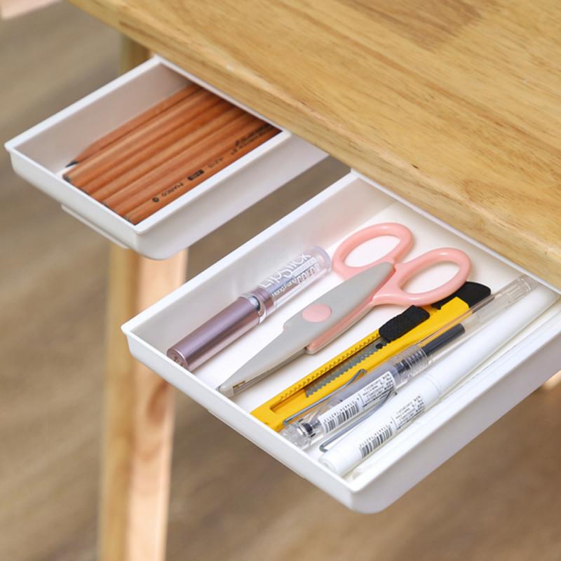 Self Stick Pencil Tray Desk Table Storage Drawer Organizer Box Under Desk Stand Self-adhesive under-drawer storage box organizer