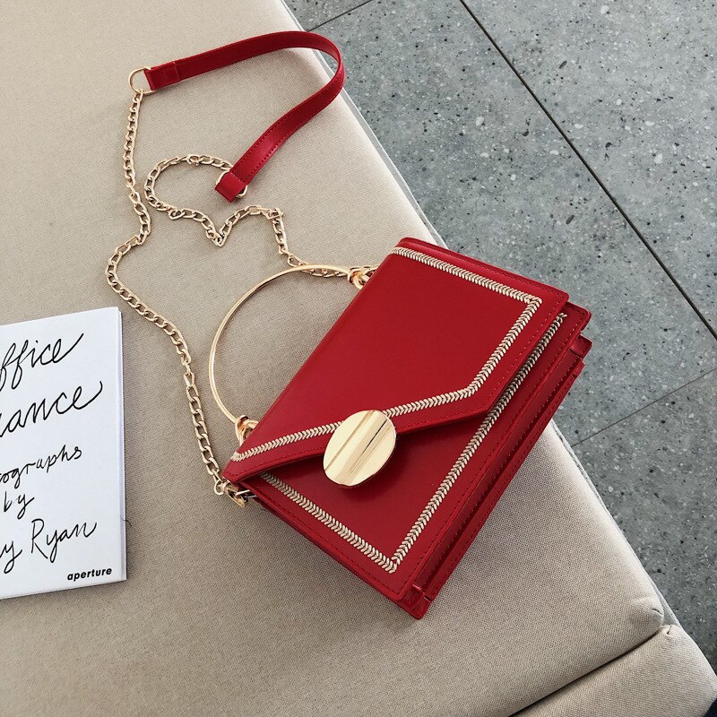 Petit sac à main en cuir PU pour femme, fourre-tout bonne , sac Messenger à serrure avec chaîne à bandoulière de styliste, nouveauté été: Rouge