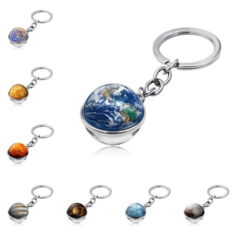LLavero de planeta con sistema Solar para coche, llavero de galaxia, nebulosa, Luna, tierra, Sol, Marte, imagen artística, bola de cristal de doble cara