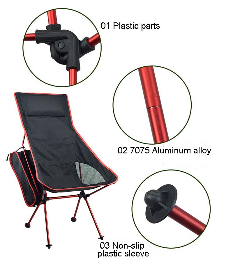 Foldbar campingstol fiskeri bbq vandreture ultra let stol udendørs værktøj stærk høj belastning 150kg strand picnic foldestol  od013
