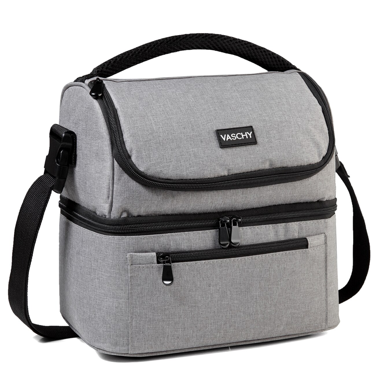 VASCHY-fiambrera aislante para hombre y mujer, bolsa enfriadora a prueba de fugas, con doble compartimento, para el almuerzo, con 14 latas, color gris: Gris