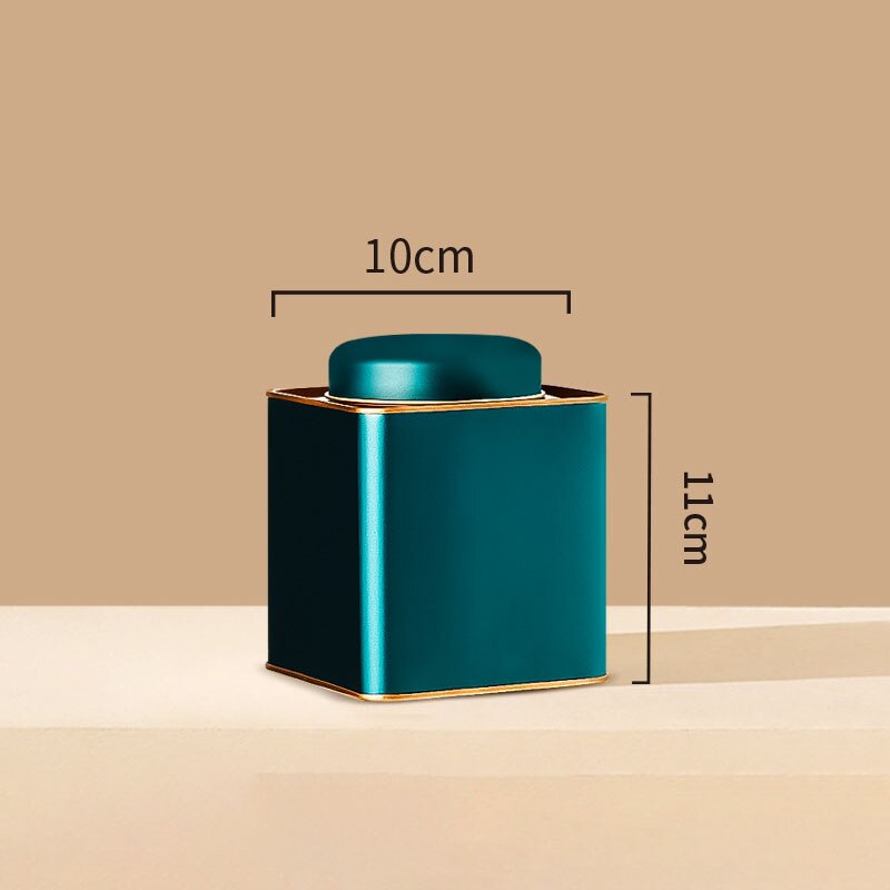 General Tinplate Tea Caddy Packaging Box Sealed Square Cans Black Tea White Tea Empty Cans: Green-short