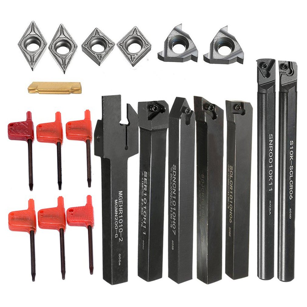 21Pcs/Set 12mm Shank Lathe Turning Tool Holder Boring Bar + Insert Blades + Wrench S12M-SCLCR06/SER1212H16/SCL1212H06