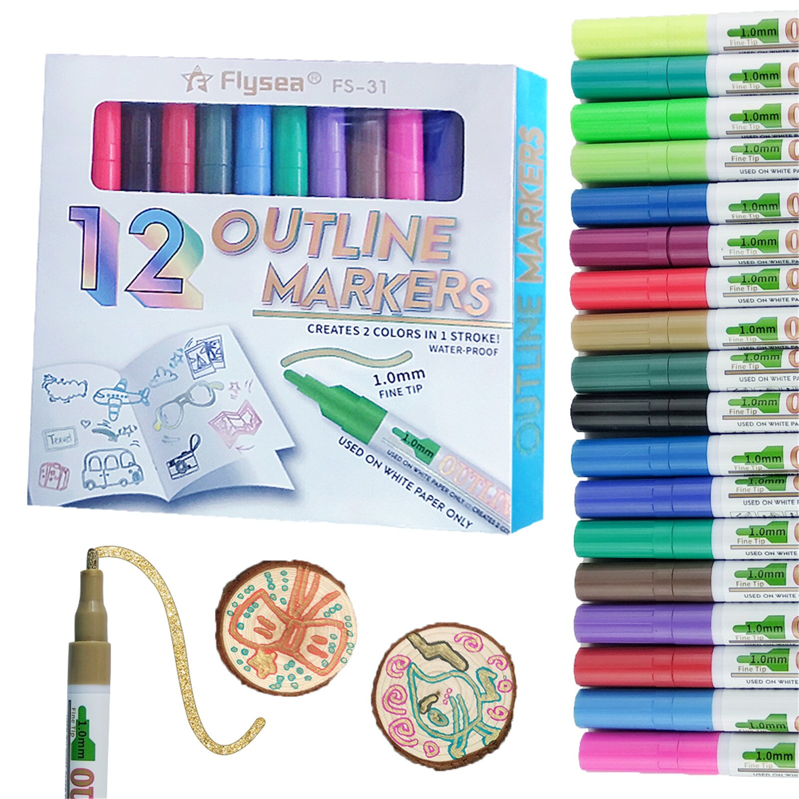 Two-line Contour Flash Pen 12/18 Color Magic Pen For DIY Painting Non-toxic Tasteless Drawing Pen Learning Tool: A