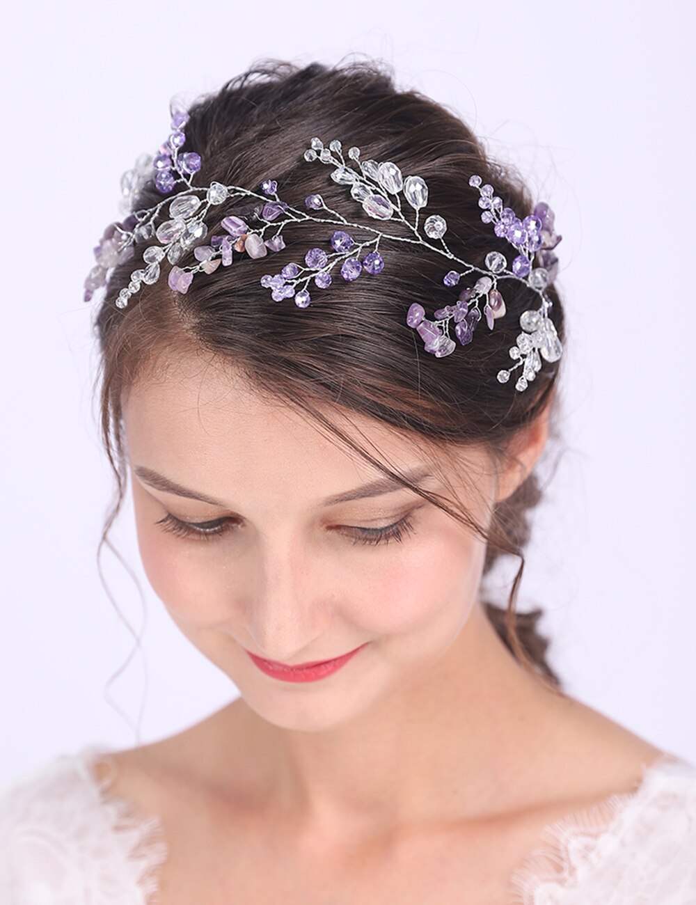 Joyería brillante hecha a mano para el pelo de Cristal púrpura, accesorios elegantes para boda, accesorios elegantes para el cabello, banquete, bendición, de dama de honor para mujer