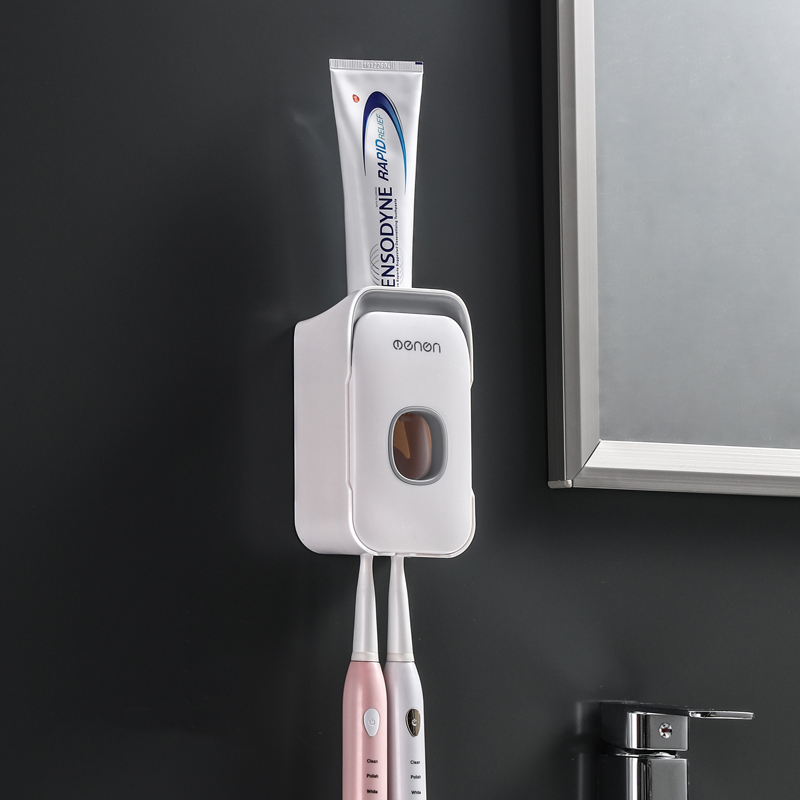 Waterproof Automatic Toothpaste Dispenser Wall Mounted Toothbrush Holder Toothbrush Storage For Toilet Bathroom Accessories Set: Grey