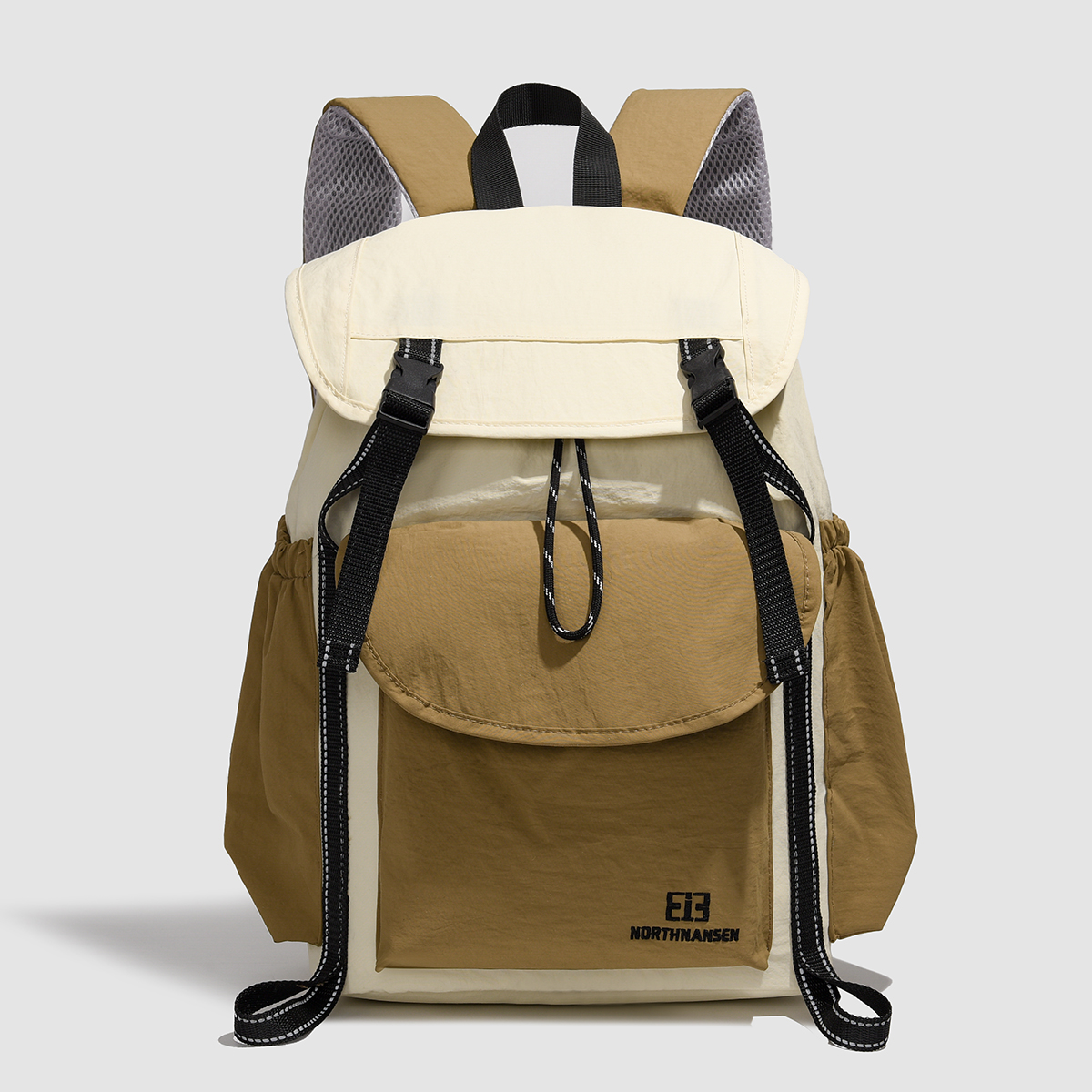 Mochila projetada, cordão de grande capacidade, pano lavado, passeio multifuncional, roupas de trabalho leves, presilha do ensino médio: Cáqui