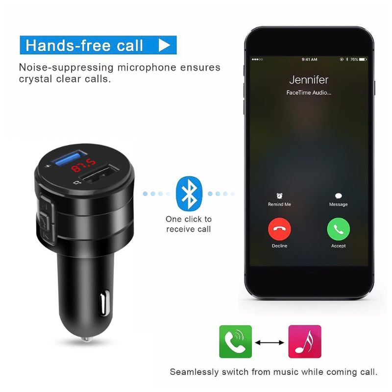 Handsfree Bluetooth 4.2 FM Transmitter Modulator Car Charger 3.1A Dual USB L9CE