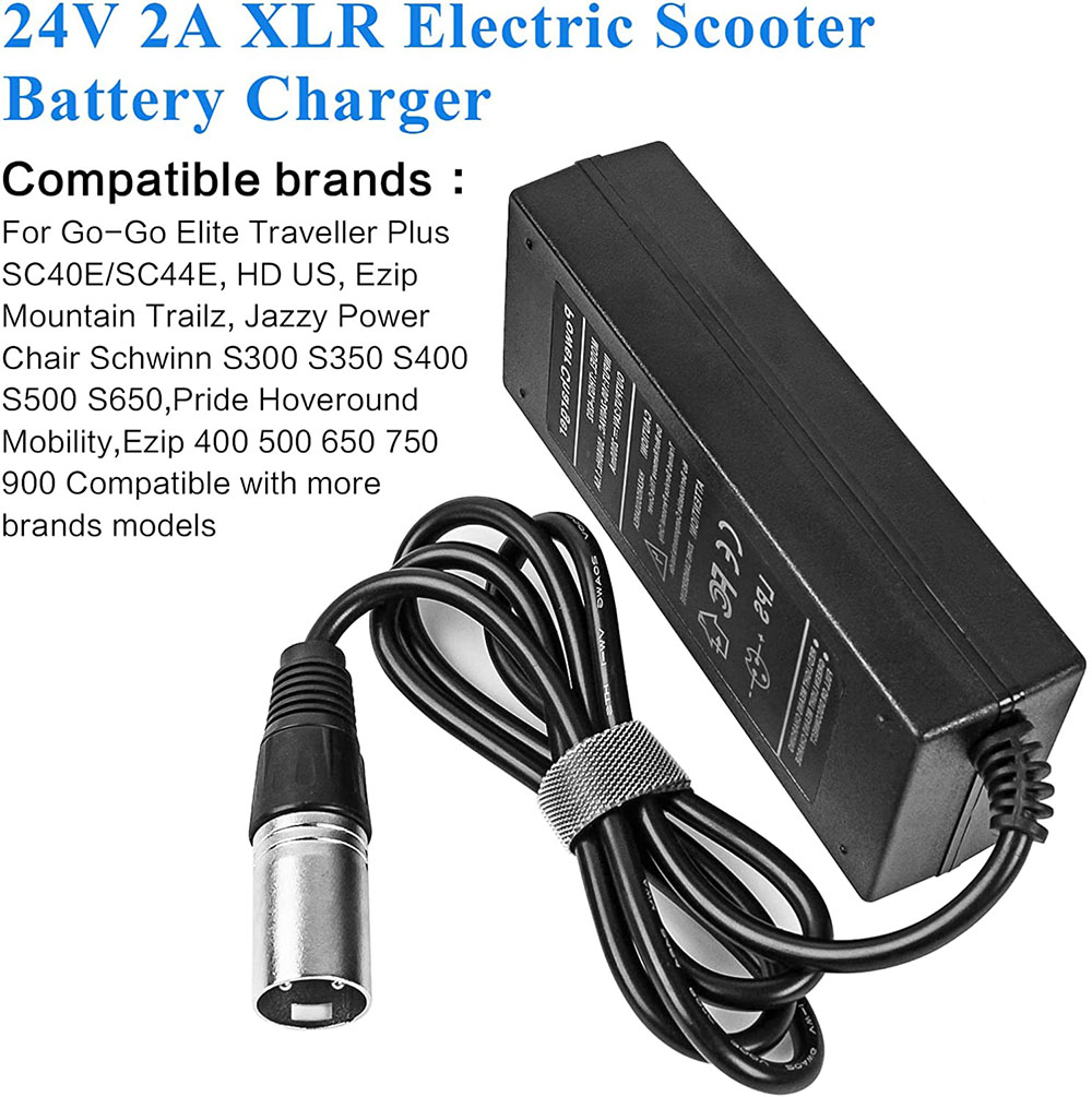 24V 3A 5A XLR Lead Acid Charger For Go-Go Elite Traveller Plus Jazzy Chair Wheelchair Wheels Razor Hoverboard