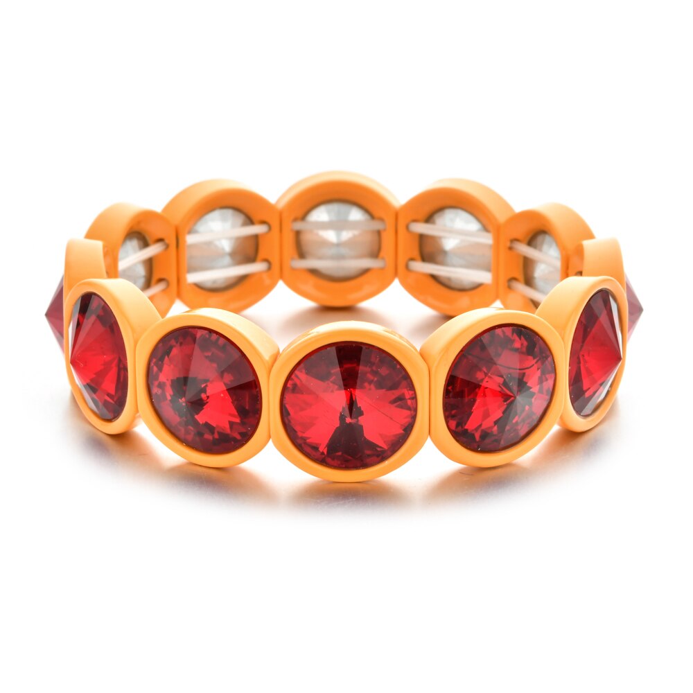 ZMZY, pulsera elástica de cristal grande bohemia Vintage hecha a mano, brazalete elástico esmaltado, pulsera de cuentas de azulejo de arcoíris para joyería de mujer: Color amarillo claro
