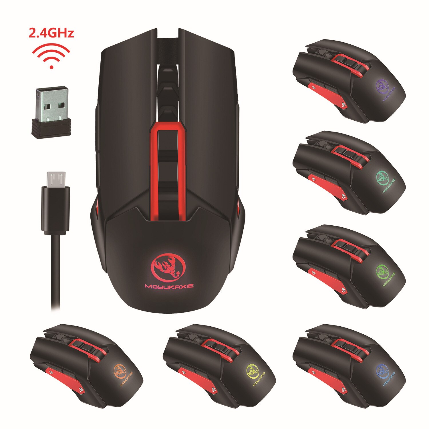 Moyukaxie Draadloze Opladen Gaming Muis 5 Verstelbare Dpi Computer Accessoires Gaming Muis