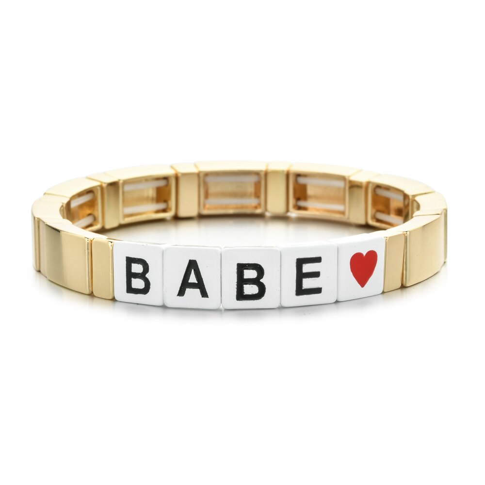 Mode Kleurrijke Regenboog Emaille Tegel Armband Vrouwen Meisjes Brief Liefde Armbanden Elasticiteit Manchet Bangles Partij Sieraden: A12
